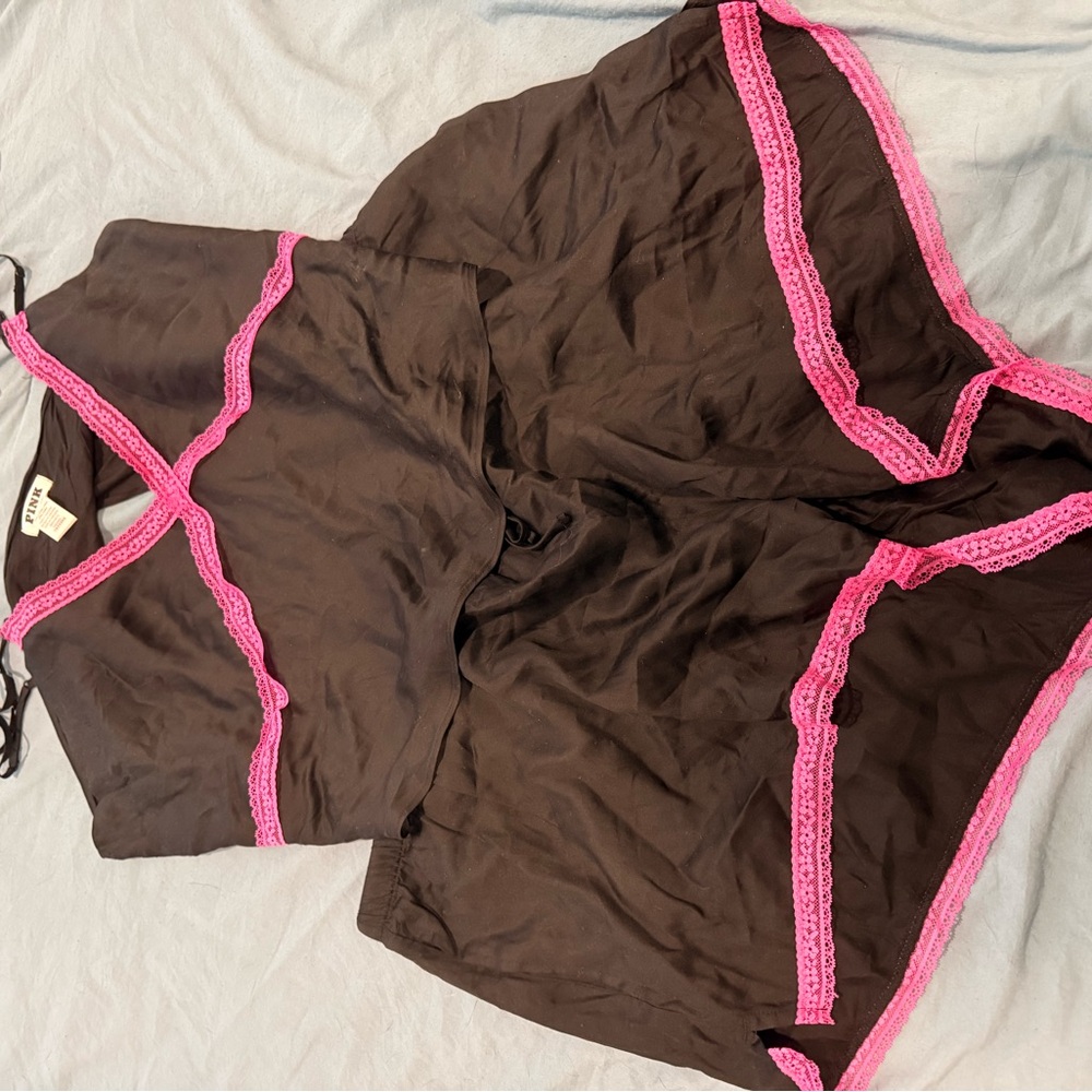 PINK Victoria's Secret Black Sleepwear Set with Pink Lace